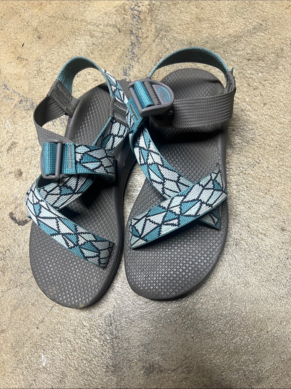 Chaco Teal Patterned Strap Sandals - Gray Footbed